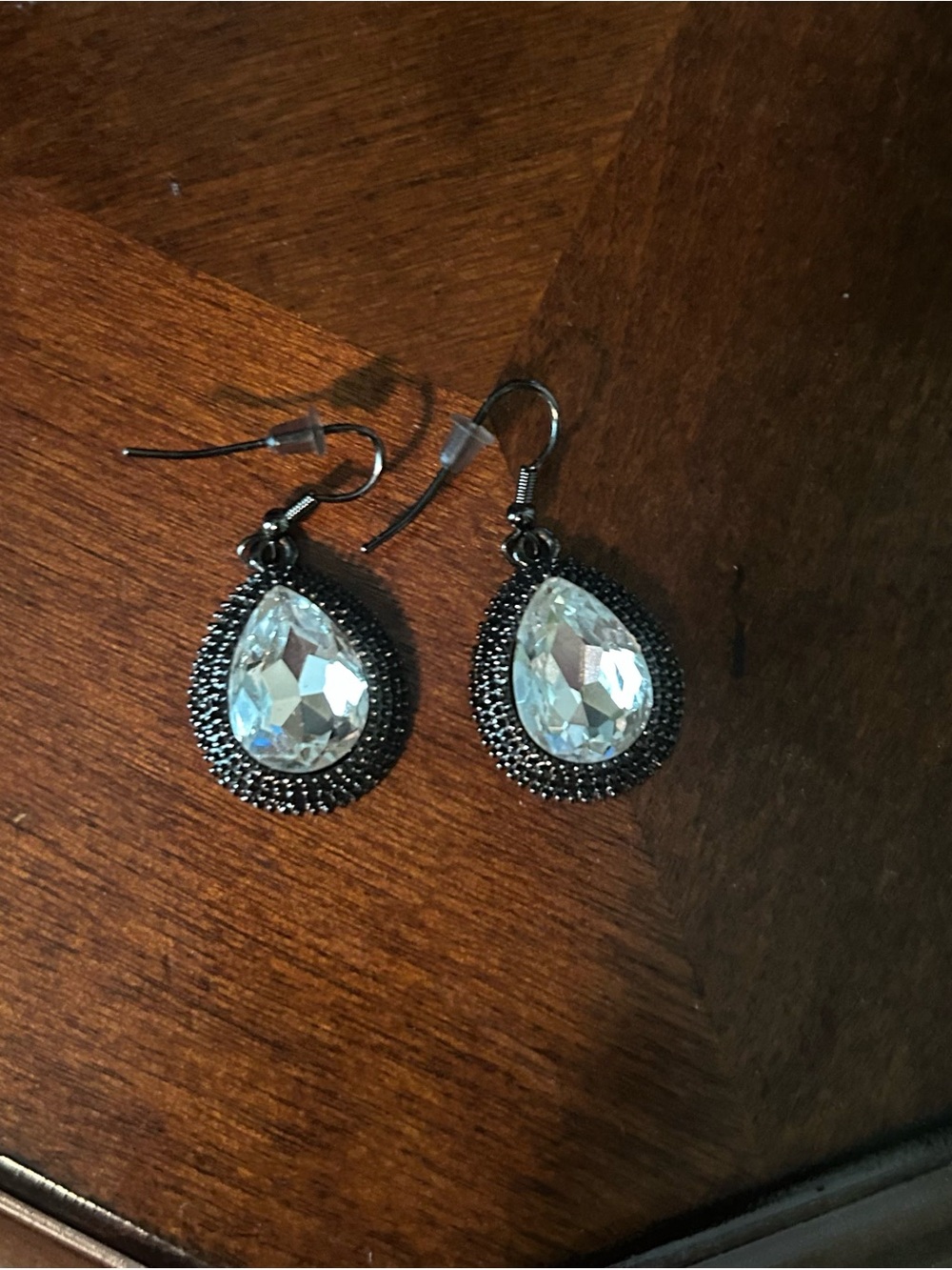 Teardrop Clear Crystal Dangle Earrings - Silver-Tone